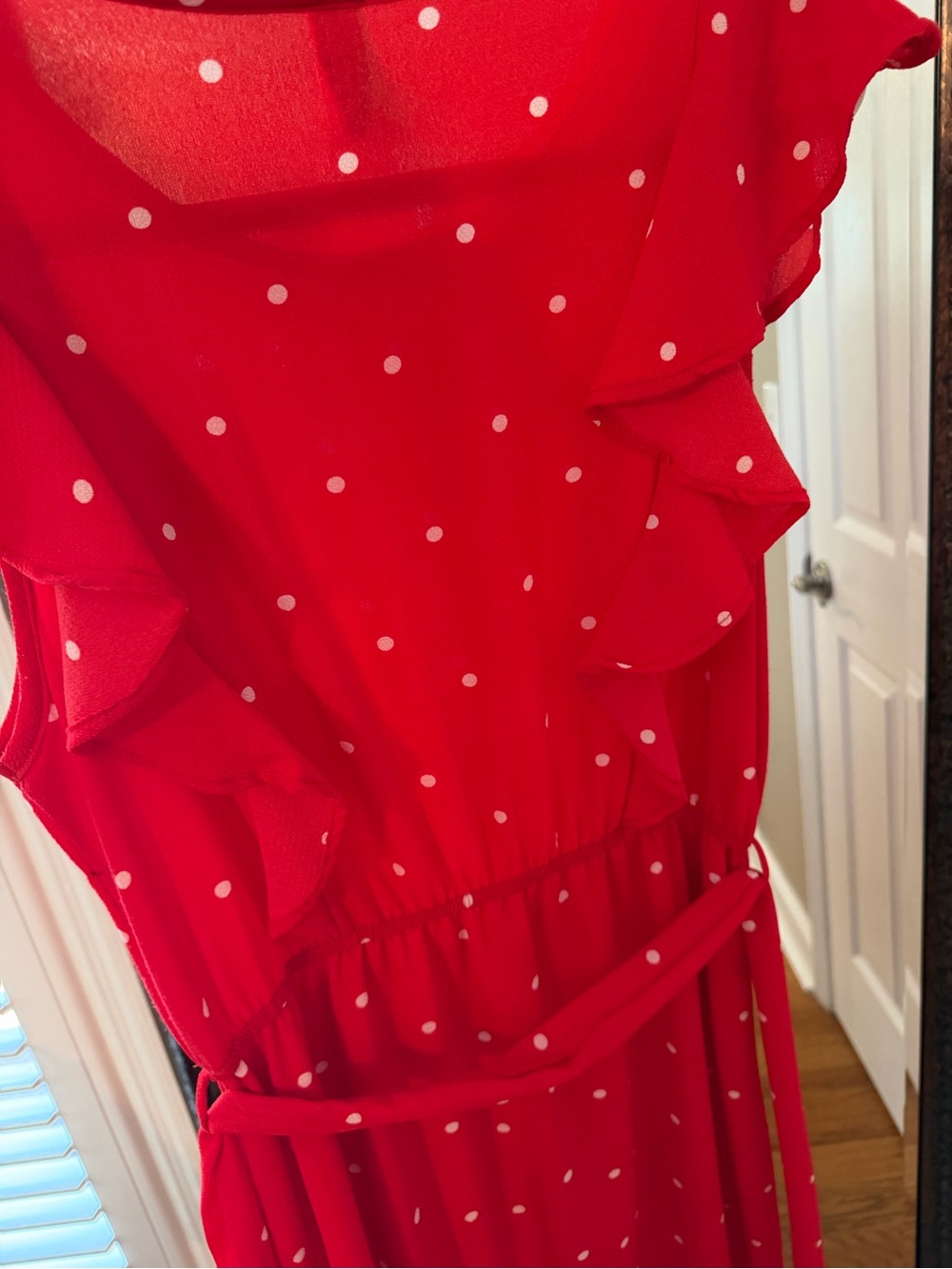 Red Polka Dot Ruffle Midi Dress - Women's Effortless Day-to-Evening Style - Picture 11 of 14